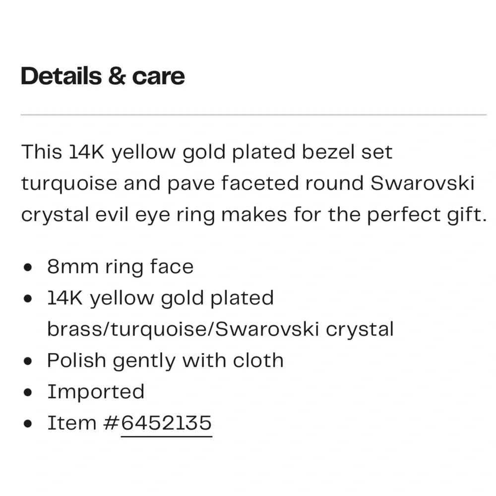 14K Yellow Gold Plated Turquoise & Swarovski Crystal‎ Accented Evil Eye Ring